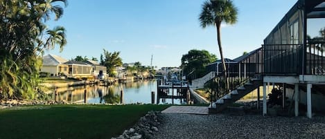 Big yard, private dock to tie up boat or fish, beautiful, wide, long water view!