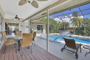 Sliding door access from guest bedroom #2. Guest bathroom access to the pool.