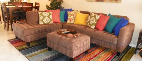 Living room; comfortable sectional with ottoman