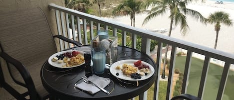 Dining on your balcony with a view of the Gulf