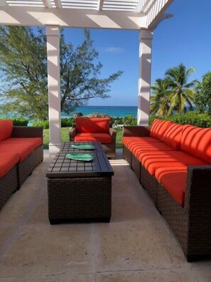 Outdoor ocean view covered seating