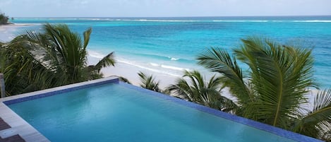 Palisade's new heated oceanfront infinity pool overlooking our mile-long pink sand beach!