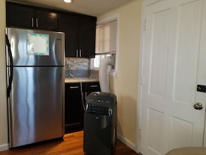 Full size refrigerator, and portable AC.