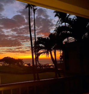 Enjoy incredible Maui sunsets from the large ocean view lanai.