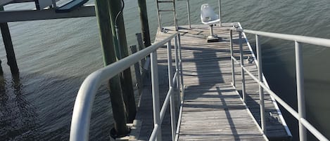 Walkway to lower dock. Swim off the dock, launch the kayaks, fish, or relax