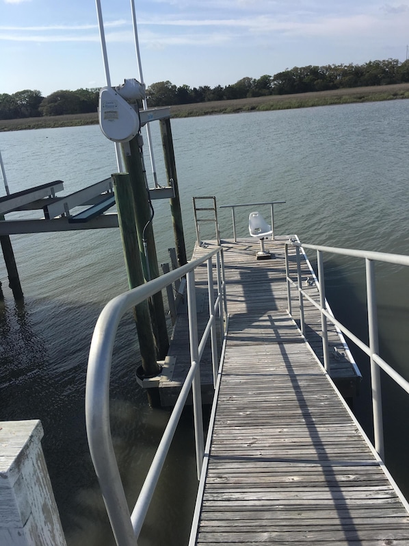 Walkway to lower dock. Swim off the dock, launch the kayaks, fish, or relax