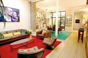 Large living room and its giant screen