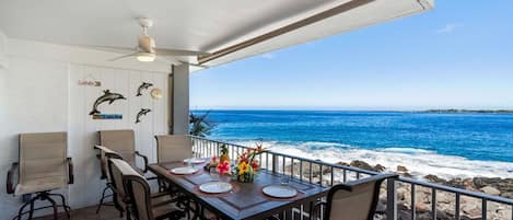 View from the balcony at this Big Island condo rental oceanfront.