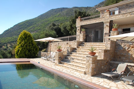 Front of house with steps to pool
