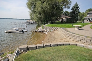 Beach, Paddle Boat and Table with Seating