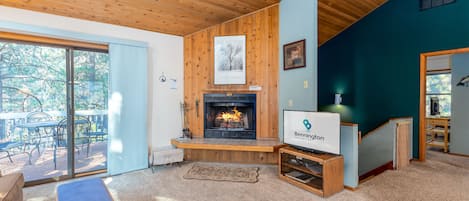 Living Room w/ TV and Wood Fireplace
