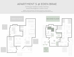Apartment 5 is on the second floor of Eden Brae. It is a two bedroom, one bath apartment with a spacious private patio. It sleeps up to 6 guests in approximately 950 SF.