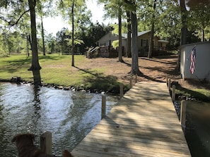 Private dock in a cove that opens to big lake 