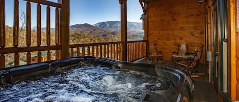 Enjoy the view of the Smokies in a upscale  6-person Bullfrog hot tub.