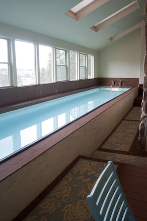 44ft long lap pool heated between 82-87 degrees with views of pikes peak