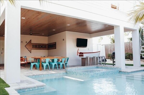 Private pool and spa with a lot of entertainment