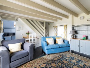 Charming living/ dining room with cosy wood burner | High View - Sandy Barn Cottages, St Breward, Bodmin Moor