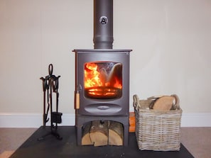 Cosy and warm wood burner in the living area | Tuppence Cottage, Dulverton