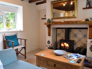 Tranquil and warm living room with wood burner | Oak Apple Cottage, Upottery, near Honiton