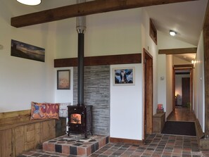 Open plan living space with wood burner | The Stables at the Oaks, Yoxall, near Burton-on-Trent