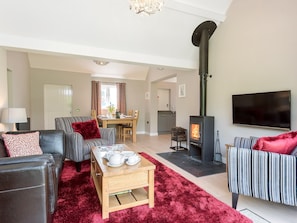 Impressive living area with warm and cosy wood burner | Canal View, Tetchill, near Ellesmere