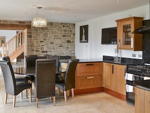Kitchen with dining area | The Farmhouse - Bowlees Holiday Cottages, Wolsingham, near Stanhope