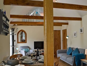 Beautifully presented open plan living space with beams | Cornbrash Farm Cottage, Earlsdown, near Heathfield