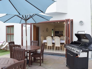 Outdoor dining area with BBQ | Hafan Dawel, Stepaside, near Saundersfoot