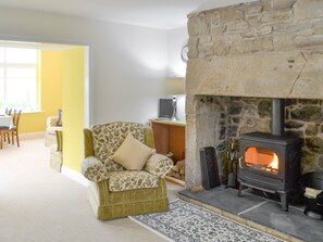 Feature fireplace in living room | Hazelnut Cottage - Holystone Estate, Farnham, near Rothbury