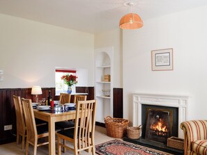 Dining area and open fire | Prospecthill House, Whitehouse, near Alford