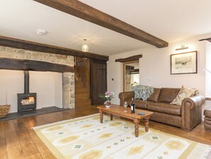 Cosy, beamed living room with wood burner | The Farmhouse at Higher Westwater Farm, Axminster