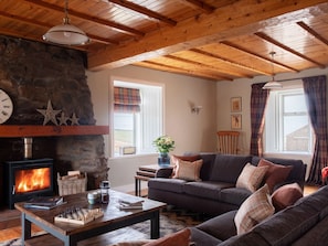 Warm and welcoming living room with wood burner | High Ranachan, Campbeltown