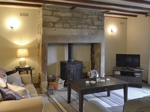 Cosy living room with wood burner | Blue House Cottage, Elsdon