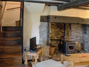 Cosy living room with wood burner | Crogen Bryn Awel, Bala