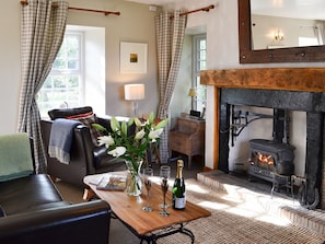 Cosy living room with wood burning stove | Broomhouse Lodge, Edrom, near Duns
