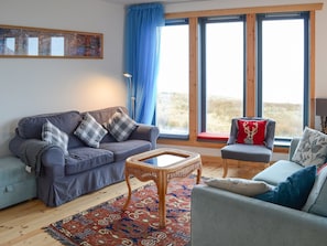 Spacious open plan living area | Fionn Croft Lodge, Melvaig, near Gairloch