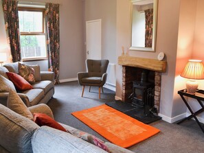 Comfy living room with wood burner | Perch Hall Cottage, Johnston Bridge, near Lockerbie