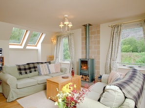 Stylish living area with cosy wood-burning stove | Carness West, North Ballachulish, Glencoe