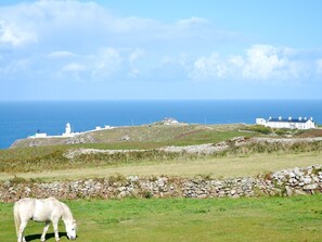 View to Pendeen Lighthouse and coast | Bowjy Coth, Lower Boscaswell, Pendeen