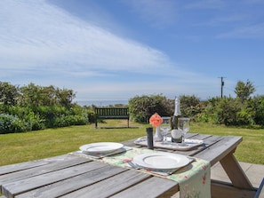 Outdoor eating area | Seafield, Church Bay, Anglesey