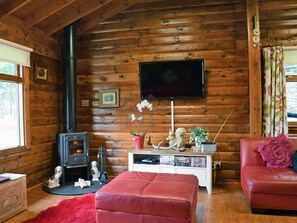 Cosy living area with wood burner | Forest View, Strathyre, near Callendar