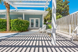 Covered area leads to separate Cabana Blue Guest House.