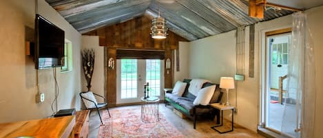 We have taken a one car garage and turned it into fun master bath house.