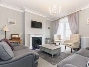 Second living room with large windows with view accross Whitby and the harbour | Frankland House, Whitby