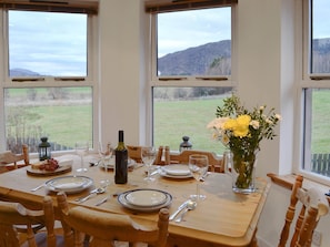 Light and airy dining area in the sun room | Birch Tree Cottage, Aviemore, Speyside