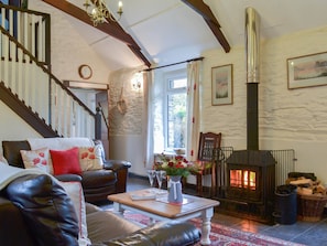 Living room with wood burner | Trenay Barn Cottage, St Neot, near Liskeard