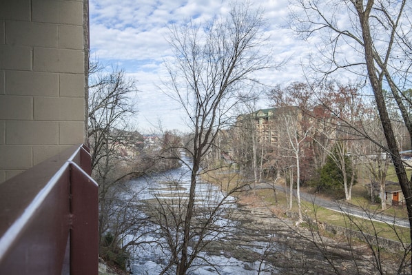 Peaceful balcony awaits....
Just one block off of the main st full of activities