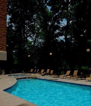 Pool is overlooking the beautiful Little Pigeon River. A grill area too.