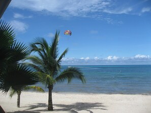 Sitting on the patio watching the para sails go by.