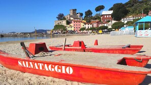 San Terenzo Public Beach and Castle.  90 seconds' walk from the apartment. 